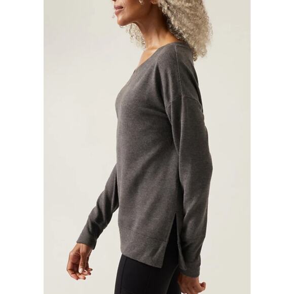 Athleta Coaster Luxe V-Neck Sweatshirt Darkest Gray Size Small - Picture 4 of 12